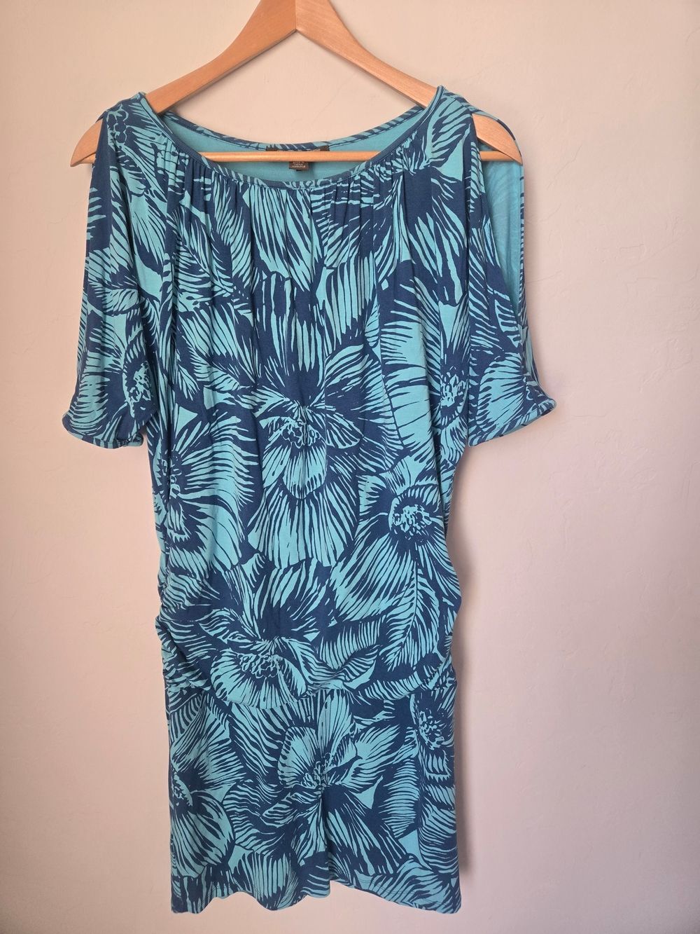 Tommy Bahama Teal and Navy Floral Midi Dress. Size XS